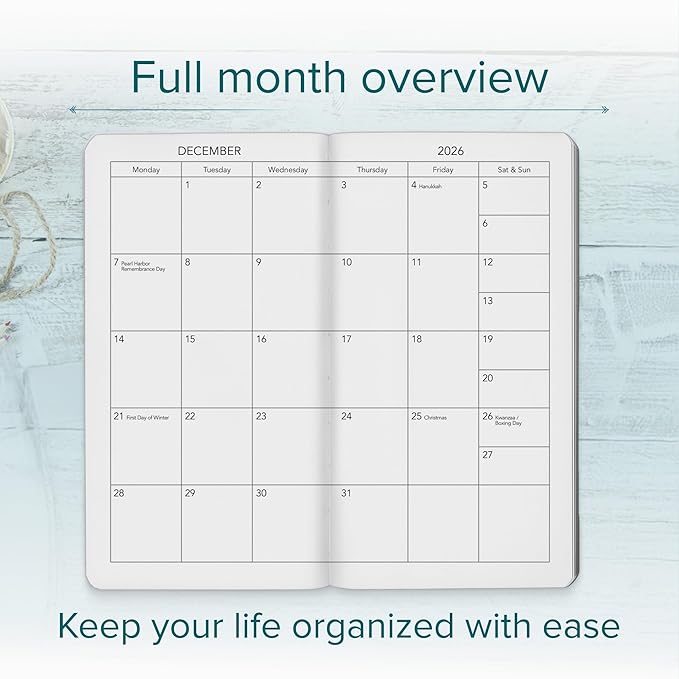 Harbor Pocket Monthly Planner 2025-2026, Calendar Planner and Notebook, Durable Faux Leather, 18 Months, 96 Pages, Softcover & Lightweight - Cambridge Cognac - 6 x 3.25 "