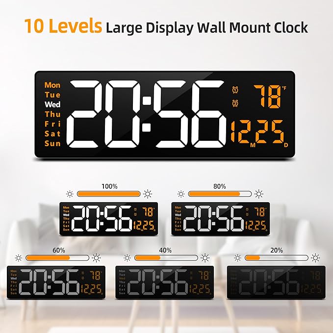 LEIKE 16.2'' Large Digital Wall Clock with Remote Control, Big LED/Dual Alarm/Auto Brightness/Date/DST/Temperature/Night Light Gym Clocks for Living Room Bedroom Office Classroom Wall Decor