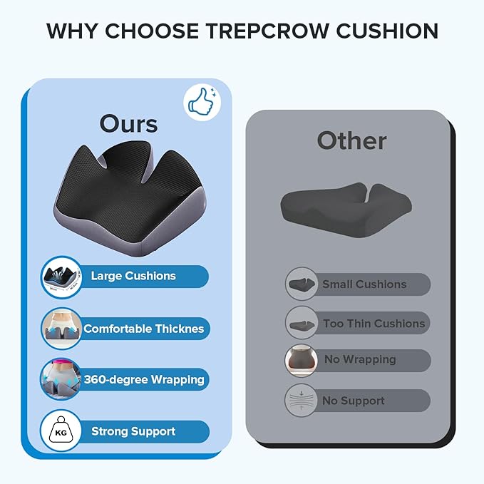 Seat Cushion for Relief Sciatica - Memory Foam Cushion for Office Chair, Hip & Coccyx Pain Relief for Long Sitting,2025 Upgraded X-Large Seat Pillow for Soft Support,for Game Chair/Wheelchair