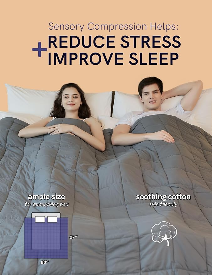 YnM Weighted Blanket,Heavy 100 Percent Oeko-Tex Certified Cotton Material(Light Grey, 80''x87'' 30lbs), Two Persons(140~240lb) Sharing Use on Queen/King Bed | A Duvet Included