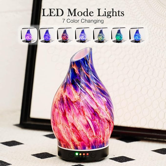 Porseme 150ml Essential Oil Diffuser Glass Color Changing Aroma Air Diffusers Aromatherapy Ultrasonic Cool Mist Humidifier 6 Running Hours Waterless Auto-Off for Sleeping Yoga Office Spa (Mini Blue)