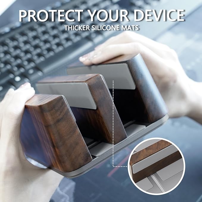 GEVO Vertical Laptop Stand for Desk - Laptop Holder for MacBook and Other Laptops - Wooden Office Desk Accessories