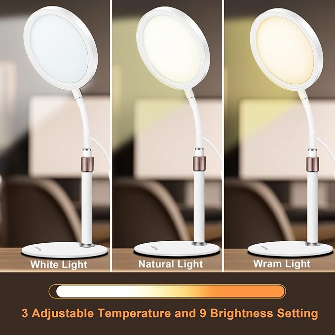 Light Therapy Lamp, UV-Free 10000 Lux Therapy Light with 3 Color Temperature Modes & Adjustable Brightness & Timer, Happy Therapy Lamp for Lift Mood