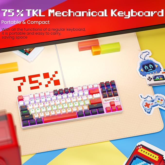 Redragon K552 Mechanical Gaming Keyboard, 87-Key Compact, LED Gaming Keyboard with Red Switches, Anti-Ghosting, Metal Frame for PC Gaming & Typing, Beginner-Friendly (Neo Nocturne)