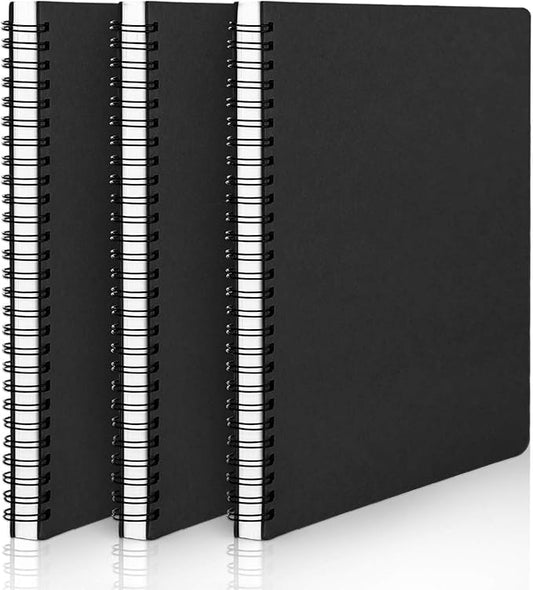 EUSOAR Spiral Lined Notebook, A5 3packs 5.5"X8.3" 120 Pages Hardcover Lined Travel Writing Journal, Notepad Sketchbook, Students College Office Business Subject Diary Ruled Spiral Book Journal-Black