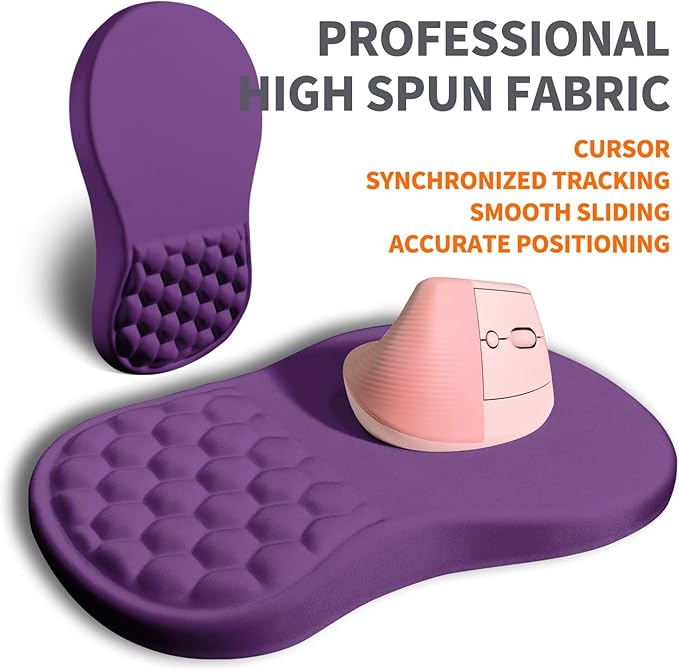 Ergonomic Joint Wrist Support Mouse Pad with Memory Foam Cushion Massage Bump, Carpal Tunnel Pain Relief Mousepad Slope Design for Wrist Rest, 11.8x7.9 in, Dark Violet