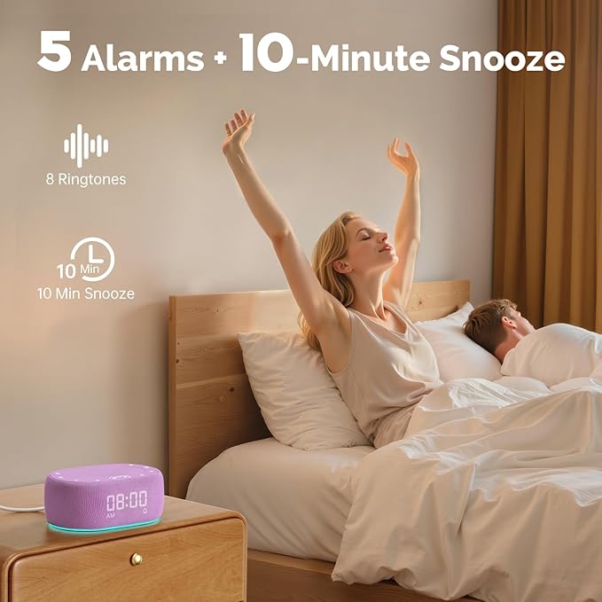 1Mii White Noise Sound Machine for Sleep, Brown Noise Machine for Baby Adults Sleeping, 18 Soothing Sounds with 7-Color Night Light, Timer, Alarm Clock, Volume Control, Remote App Control - Purple