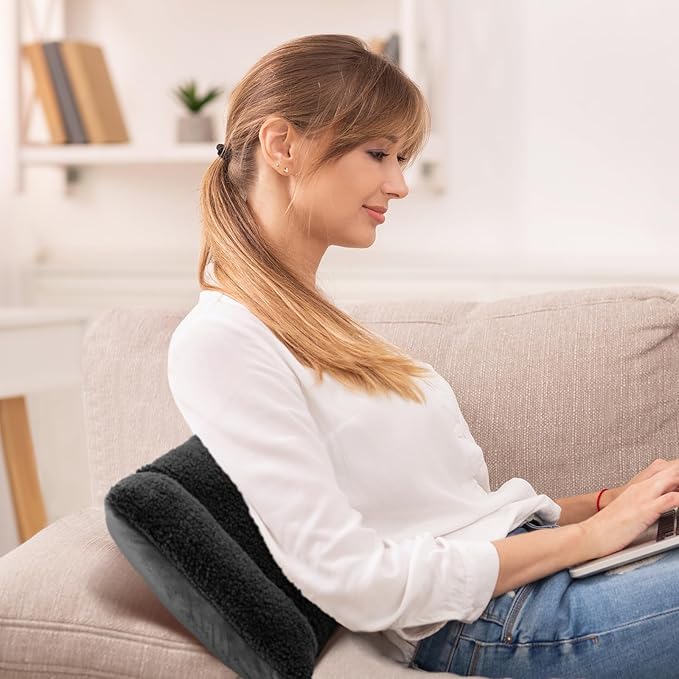 Queekay Fleece Lumbar Support Pillow 3 Section Back Pillow Office Chair for Back Support Comfortable Lumbar Cushion for Car Seat Pain Relief Sofa Rest(Black)