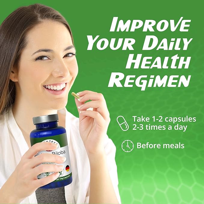 Ginkgo Biloba, Memory, Focus & Brain Function Support, Antioxidant-Rich, Plant-Based, GMP, Herbal Nootropic Vegetarian Capsules, 120 Count (Pack of 1)