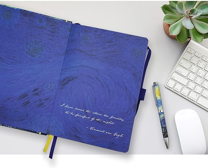 RainCaper Vegan Leather Journal Notebook, 160 Dot-Grid Pages, 5.7 inches x 8 inches, Journal - van Gogh Starry Night