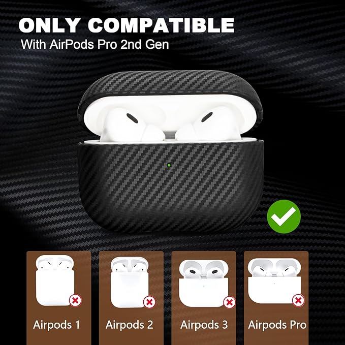 for AirPods Pro 2 Case, Luxury Modern Striped Carbon Fiber Kevlar Leather Earphones Case Cover Compatible with AirPod Pro 2 (Black, for AirPods Pro 2)