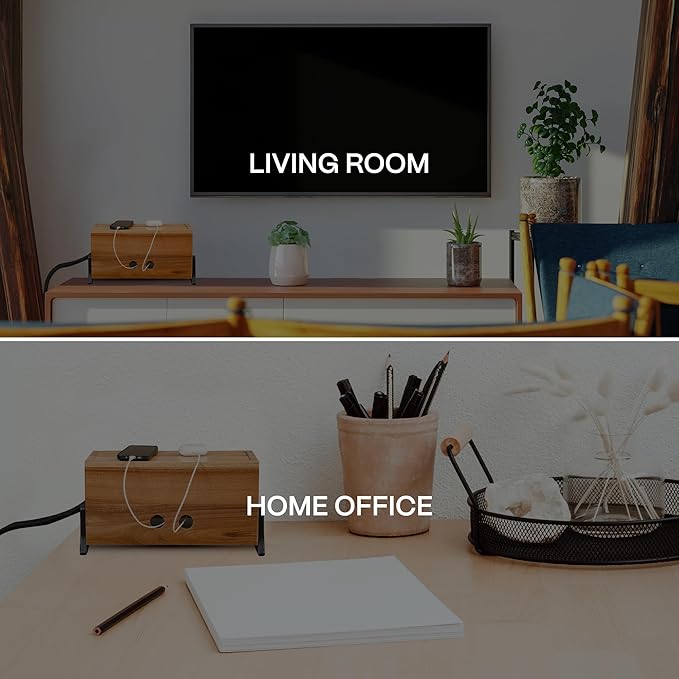 Extra Large Cable Management Box, Wood Cord Hider Box & Organizer for Power Strip, TV Wires & Desk Cable Storage