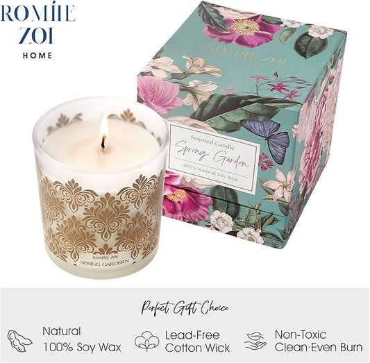 Scented Candle - Garden with Scent of Mix Floral Bouquet- 6oz Aromatherapy Soy Wax Jar Candle for Home, Gifts for Women - 170g