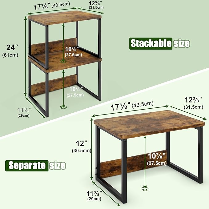 MARTY Desktop Printer Stand 2 Pack Printer Stand with Storage for Desk, Shelf Organzier for Home/Office Printer Riser Under Desk Small Table for Fax Machine Scanner(Rustic Brown)