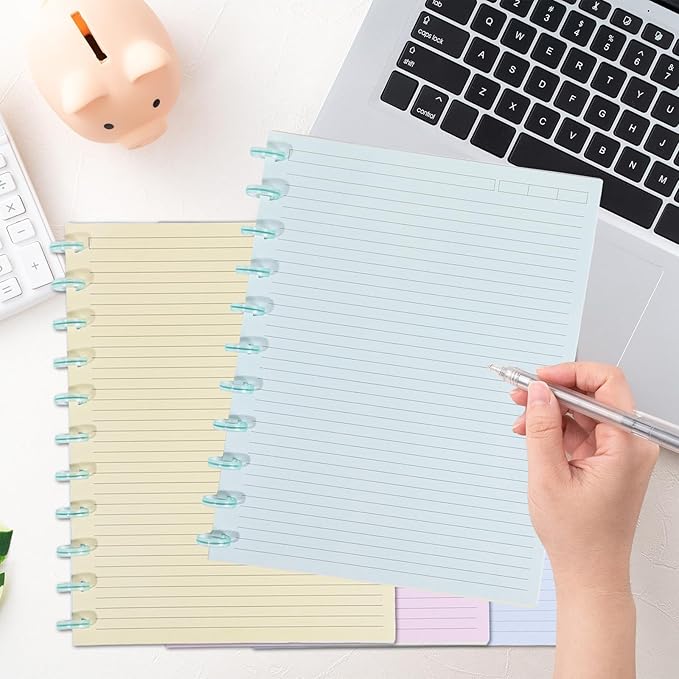 gisgfim 200 Sheets Letter Size Discbound Lined Refill Paper 8.5 x 11 Inch College Ruled Notebooks Planner Inserts 11 Disc Discbound Loose Leaf Paper Thicken for Writing School Office Supplies(Macaron)