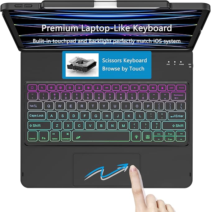 Keyboard Case for iPad Air 13 inch (M3/M2, 2025/2024), Backlit Keyboard for iPad Pro 12.9” inch (6th /5th/4th Gen/ 3rd Gen) - Touch Trackpad - 360° Protective Case with Pencil Holder for iPad Air 13