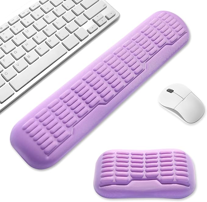UnivoColors Compact-Sized Keyboard & Mouse Wrist Rest Set-Ergonomic 3.0 Upgrade with Wave Curve Support,Non-Slip Base,Perfect for Work & Gaming(Lavender)