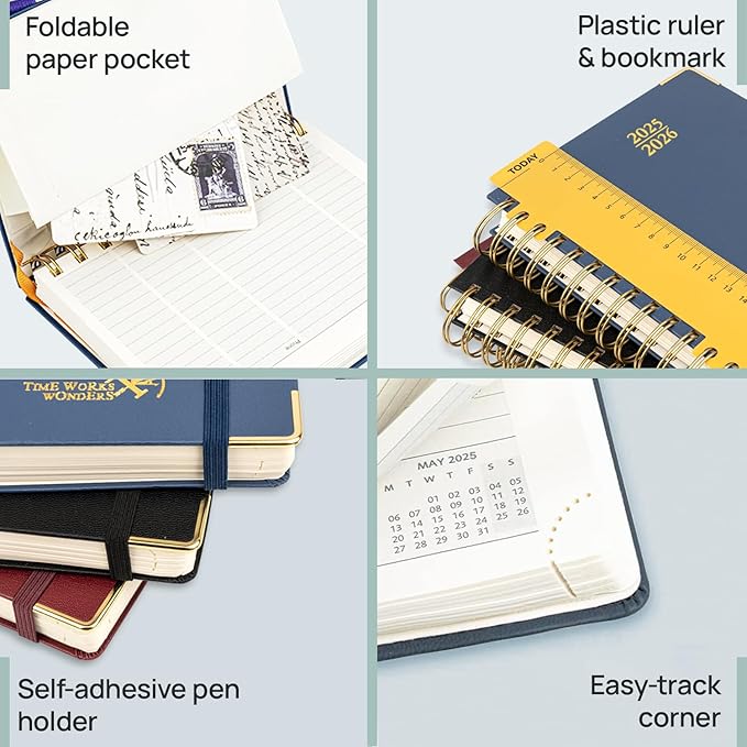 POPRUN Academic Daily Planner 2025-2026 One Page A Day - [5.75" x 8.5"- Spiral Hard Cover], Appointment Book (July 2025 - June 2026) with Monthly Calendar - Haze Blue