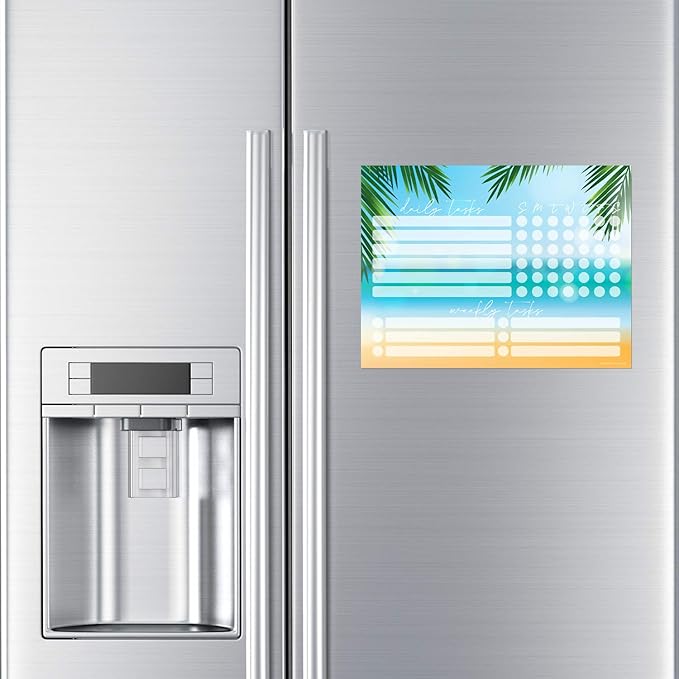 Dry Erase Whiteboard Task Planner | Removable and Restickable Adhesive Decal | Fine-Tip Magnetic Marker Included (9 x 12 inches, Beach)