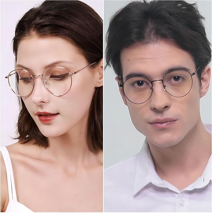 ANDWOOD Blue Light Blocking Glasses Women Men Small Face Computer Clear Bluelight Blocker Super Lightweight Metal Frame Round