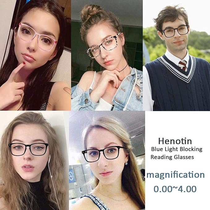 Henotin 4-Pack Blue Light Blocking Reading Glasses Women Men,Spring Hinge Computer Readers,Anti UV Ray Square Nerd Eyeglasses (4 pack Mix Color, 1.25, Diopters)