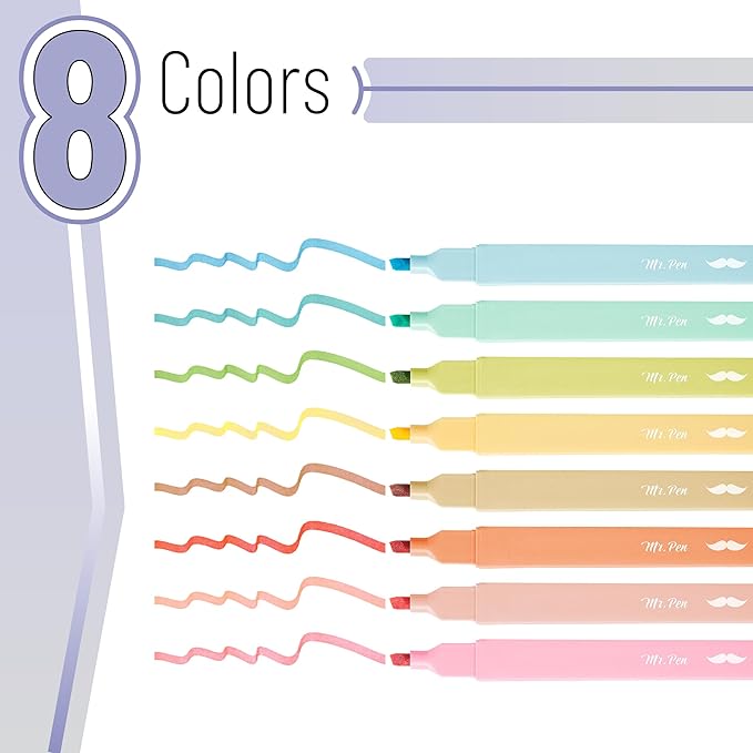 Mr. Pen- Aesthetic Highlighters, 8 Pcs, Chisel Tip, Pastel Colors, Cute Assorted Colors, Bible Highlighters and Pens No Bleed for Bible Pages