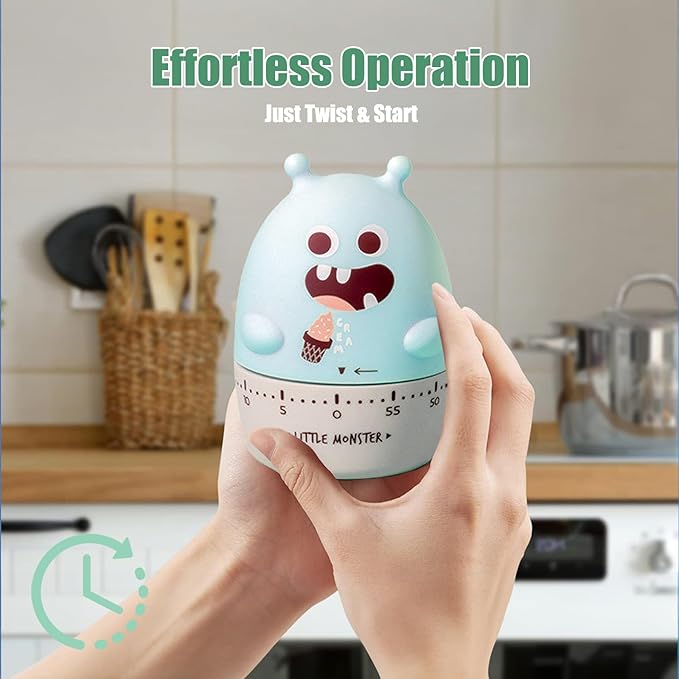 Mechanical Kitchen Timer, Cute Wind Up 60-Minute Manual Countdown for Kids, Classroom, Home, Study and Cooking