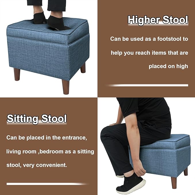 Foot Rest with Adjustable Cover, Storage Ottoman Dorm, Footstool and Sitting Stool, Ottoman Foot Stools for Living Room, Bedroom, Dorm, Blue