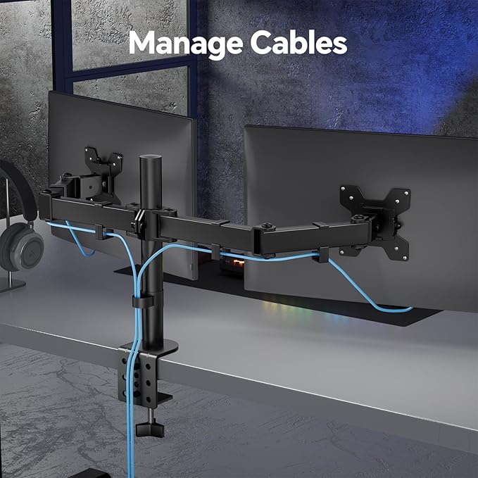 Simple Trending Dual Monitor Stand, Monitor Arm, Heavy Duty Fully Adjustable Stand, Computer Stand Fits 2 Computer Screens up to 27 inches and Max 18 lbs Each, Black