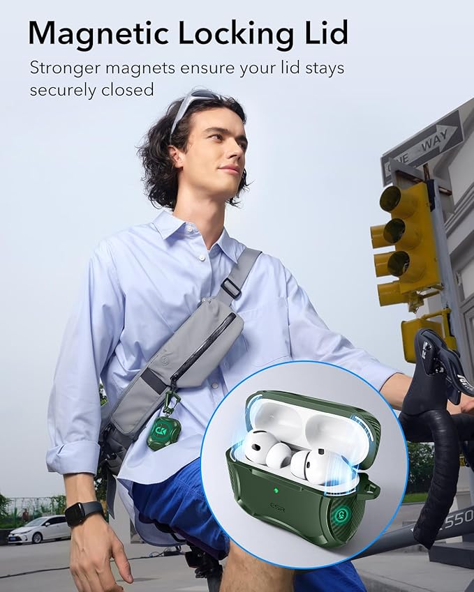 ESR for AirPods Pro 3 Case (2025), Compatible with Airpods Pro 3rd Generation Case (USB-C Cable), Magnetic Lid, MagSafe Ready, Powerful Drop Protection, Cyber Series, Green