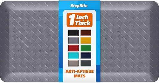 StepRite 1” Thick Kitchen Mats for Floor, Anti Fatigue Kitchen Rugs, Non-Slip,Heavy Duty Waterproof Kitchen Rug, Standing Desk Mat for Home, Kitchen, Office(Grey)