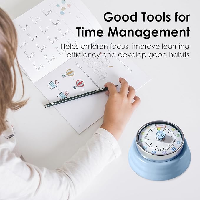 Visual Timer for Kids Rainbow Kitchen Timer with Magnetic Base 60-Minute Countdown Mechanical Ringer Alert Cute Time Management Tool for Children and Adults Study Work Cooking, Blue