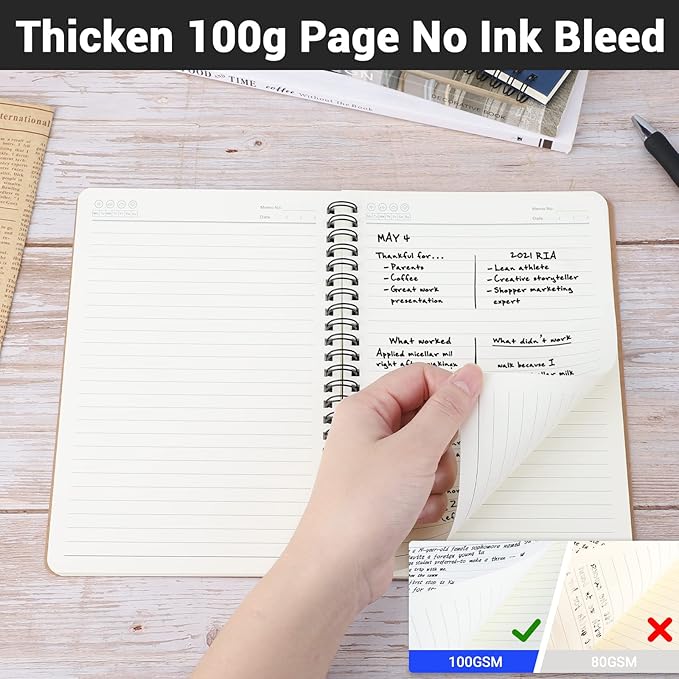 EUSOAR Spiral Ruled Notebook, A5 6 Pack 5.5" x 8.3" 120 Pages Lined Travel Hardcover Notebooks Journal, Memo Notepad Sketchbook, Students College Office Business Subject Diary Ruled Book Journal