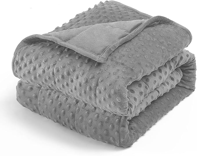Wemore Minky Dot Weighted Blanket for Adults Queen Size 15 lbs, Soft Cozy Heavy Blanket for Stress Relief and Sleep Promotion, Breathable Blanket for All-Season with Glass Beads, Grey 60 x 80 inches