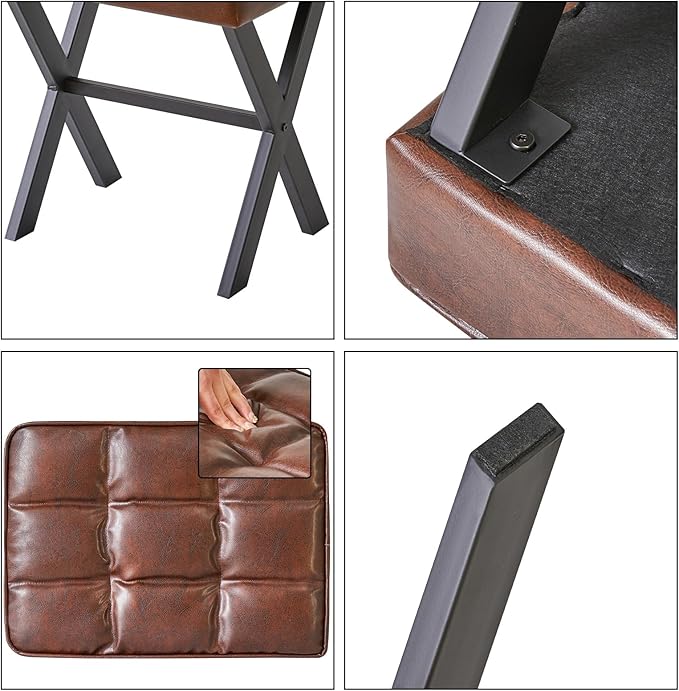 IBUYKE Square Makeup Stool with X-Leg Foot Rest, PU Footrest, Ottoman Seat Vanity Stool, Multi-Use as Small Side Table, for Bedroom, Living Room, Dark Brown LG-71Z