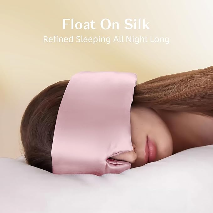 Silk Sleep Mask for Women and Men, Side Sleeper, 22 Momme Pure Mulberry Silk Total Blackout 100% Mulberry Eye Mask with Adjustable Headband Full Size, Eye Masks for Sleeping and Travel