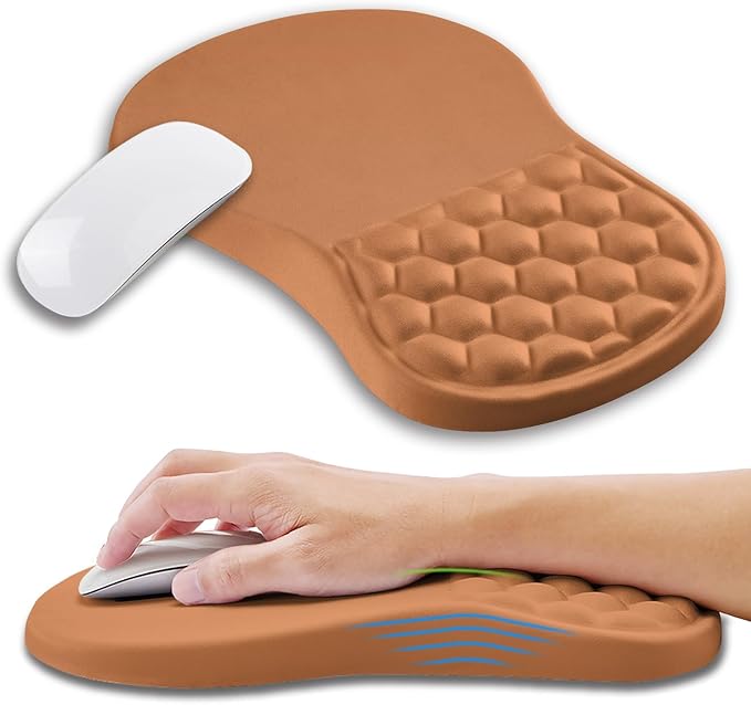 Ergonomic Mouse Pad Wrist Support with Memory Foam Massage Bulge, Carpal Tunnel Pain Relief Mousepad Wrist Rest for Mouse(12x8 inch, Sandy Brown)