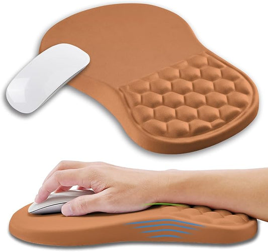 Ergonomic Mouse Pad Wrist Support with Memory Foam Massage Bulge, Carpal Tunnel Pain Relief Mousepad Wrist Rest for Mouse(12x8 inch, Sandy Brown)