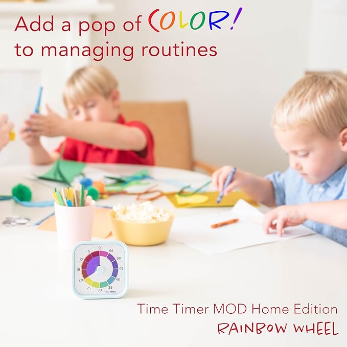 Time Timer MOD - Home Edition - Rainbow Wheel - Individual Sized 60 Minute Visual Countdown Timer with 5 Minute Color Segments for Kids, Toddlers, Students, with Silent Operation (Multicolor)