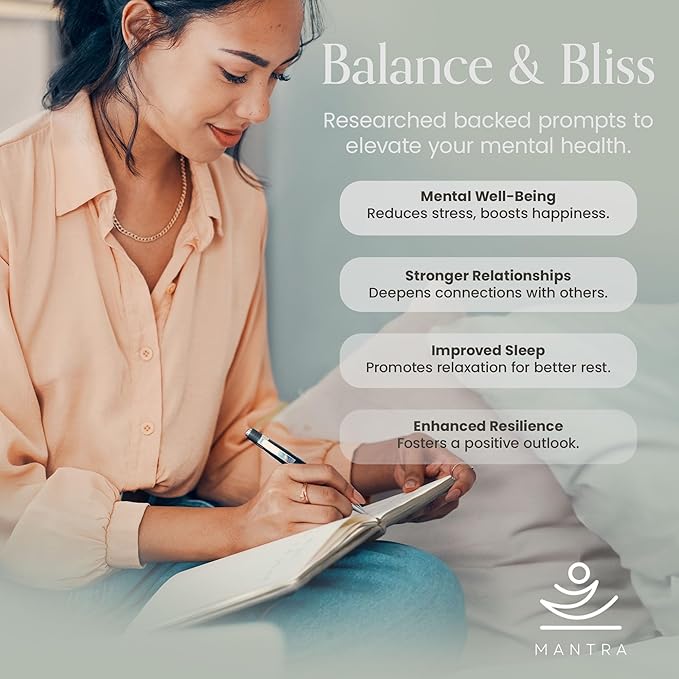 Gratitude Journal For Women & Men - Mental Health, Self Love & Self Care Journal - Black - 5.8" x 8.3" - Mantra Planner