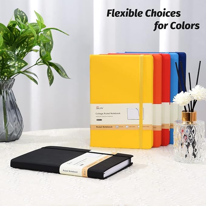 SUIN Hardcover-Journal-Notebooks, A5 Lined Journals Notebook for Writing 200 Pages, 8.2 x 5.5 inch, Classic Ruled Notebooks for Work/Travel/College (Black - 6 Pack)