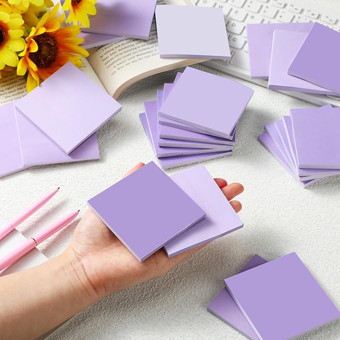 24 Pads Sticky Notes 3x3 Inch Self Stick Bright Color Sticky Note Sticking Posted Notes for School Office Classroom Meeting Home Teacher Supplies, 50 Sheets/pad(Gradient Purple)