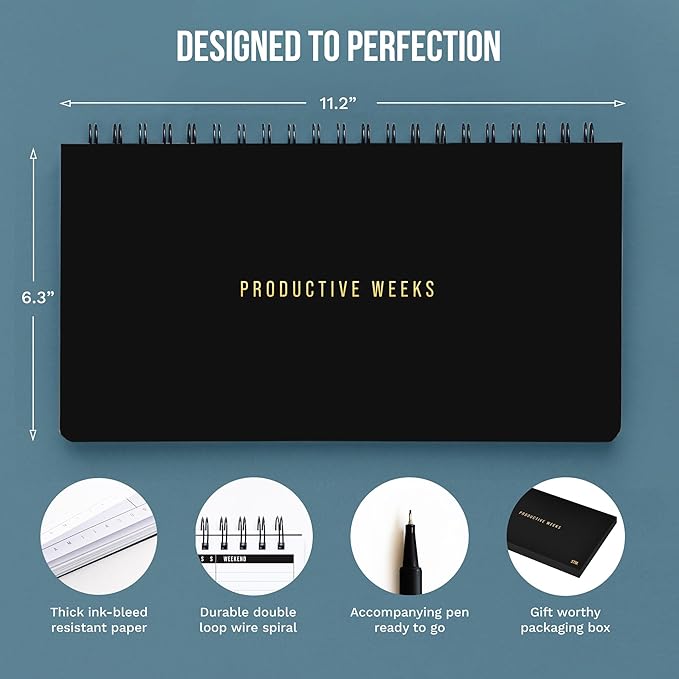 Undated Weekly Planner 2025 | Daily Agenda To Do List Notepad Day Planner Notebook | Monthly School Task, Work Schedule Planners | Yearly Horizontal Calendar Spiral Desk Organizer | Habit Tracker