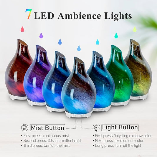 Essential Oil Diffuser Aromatherapy Diffuser- 120ml Art Glass Ultrasonic Cool Mist Scent Aroma Oil Diffuser with Auto Shut-Off Protection & 7 Colors Night Light for Home Office Decor&Gift (Starry Sky)