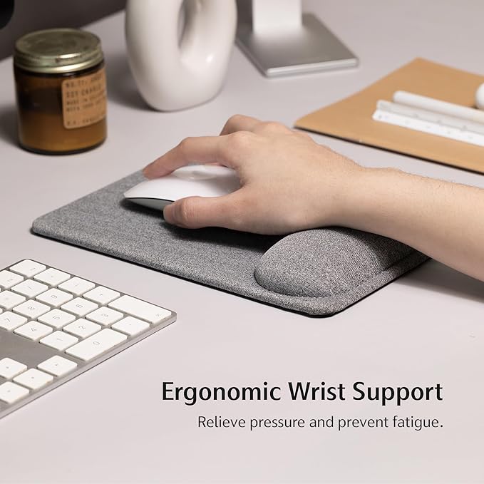 SenseAGE Compact Ergonomic Mouse Pad with Wrist Support, Pain Relief, Non-Slip Base, Optimized Tracking Surface, Lightweight & Portable, Ideal for Office, Home & Travel, 8.9 x 6.1 in (Grey)