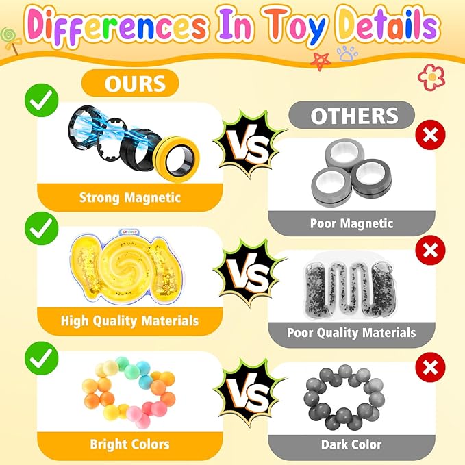 Cevioce 10Pcs Fidget Toys Adults Pack,Stocking Stuffers for Teens Boys Girls,Autism Sensory Toys with Fidget Spinner Slug Magnetic Rings,Squishy Fidget Toys ADHD Stress Relief,Party Favor for Kid-PY