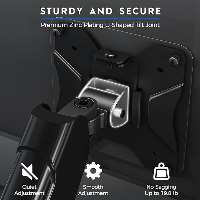 BONTEC Monitor Arm Desk Mount, Gas Spring Monitor Stand, Adjustable Full Motion VESA with C Clamp & Grommet Base, Supports 6.6-19.8lbs LCD/LED Tilt, Swivel, Rotation (Single Arm, 15-32 Inch)