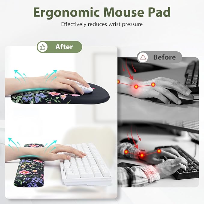 3 in 1 Ergonomic Mousepad with Wrist Rest, Gaming Keyboard Mouse Pad with Wrist Support Non-Slip Base Massage Design, Pain Relief (Butterfly)