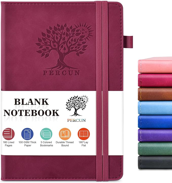 PERCUN Blank Journal Ntebook for Men & Women, 160 Pages Blank Journals for Writing, Drawing,Sketch Book,5.9" x 8.5" Leather Sketchbook, Unlined Notebook for Work, School, Art - Burgundy