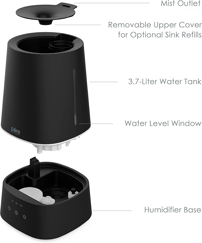 Pure Enrichment HUME Max - Easy Top Fill Ultrasonic Cool Mist Humidifier, 3.7 L (1 Gallon) Tank, 3 Mist Settings + Auto Shut-Off Timer - Ideal for Large Bedrooms, Baby Nurseries and Offices (Black)